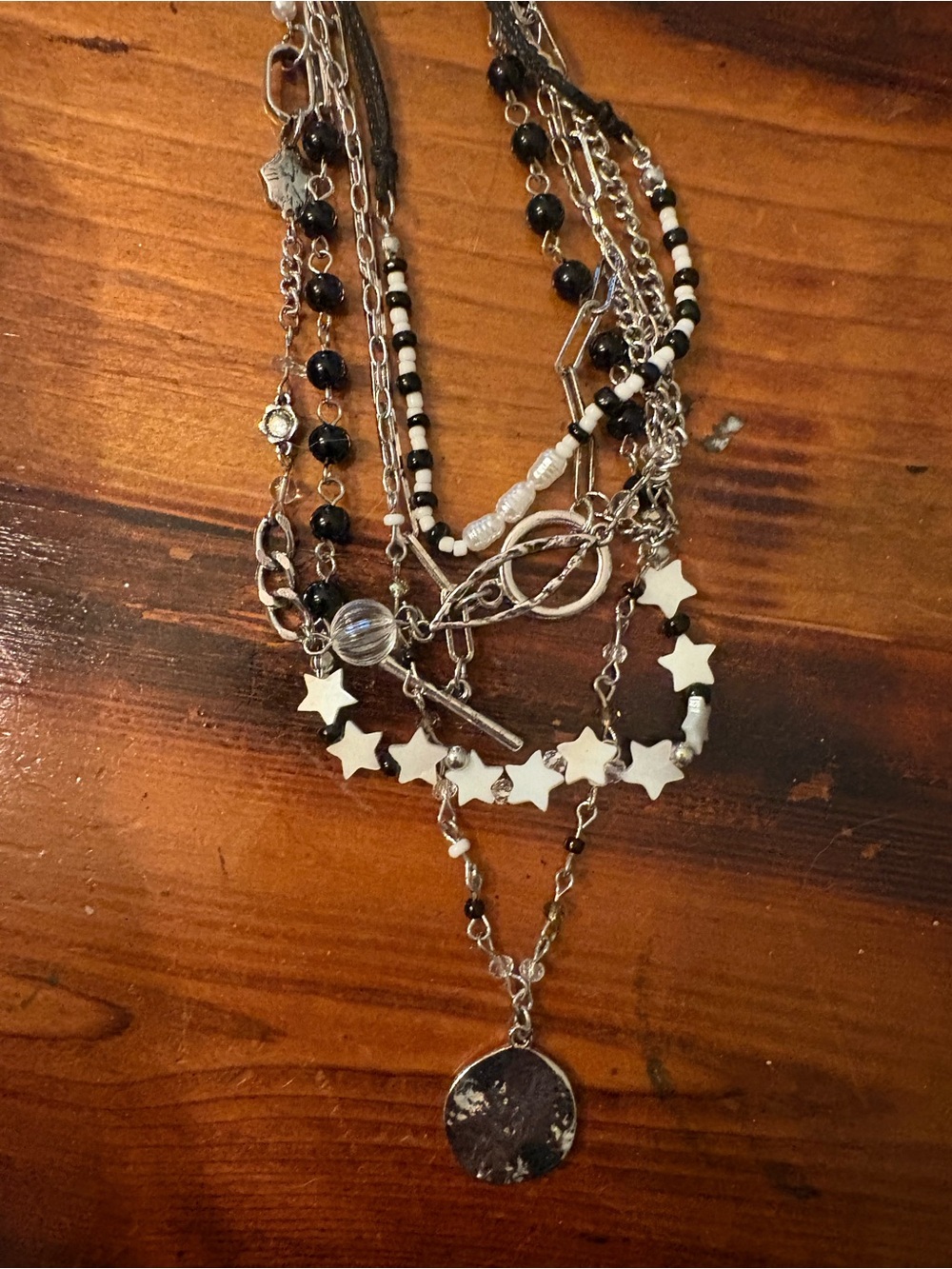 Free People Starry Layer Necklace in black and white NWT - Picture 3 of 5